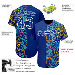 Custom Royal White 3D Pattern Design Bowling Authentic Baseball Jersey