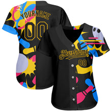 Load image into Gallery viewer, Custom Black Yellow 3D Pattern Design Bowling Authentic Baseball Jersey
