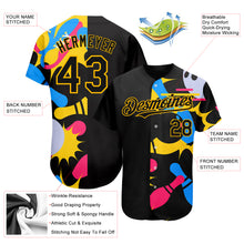 Load image into Gallery viewer, Custom Black Yellow 3D Pattern Design Bowling Authentic Baseball Jersey
