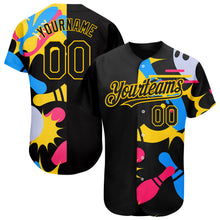 Load image into Gallery viewer, Custom Black Yellow 3D Pattern Design Bowling Authentic Baseball Jersey
