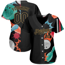 Load image into Gallery viewer, Custom Black Old Gold 3D Pattern Design Bowling Authentic Baseball Jersey
