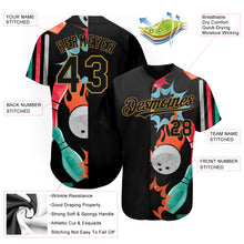 Load image into Gallery viewer, Custom Black Old Gold 3D Pattern Design Bowling Authentic Baseball Jersey
