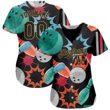 Load image into Gallery viewer, Custom Black Old Gold 3D Pattern Design Bowling Authentic Baseball Jersey
