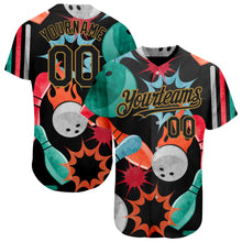 Load image into Gallery viewer, Custom Black Old Gold 3D Pattern Design Bowling Authentic Baseball Jersey
