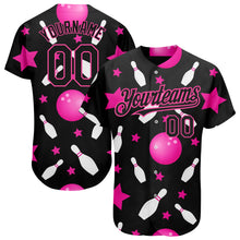 Load image into Gallery viewer, Custom Black Pink 3D Pattern Design Bowling Authentic Baseball Jersey
