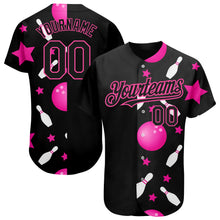 Load image into Gallery viewer, Custom Black Pink 3D Pattern Design Bowling Authentic Baseball Jersey
