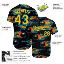 Загрузить изображение в средство просмотра галереи, Custom Black Gold-Lakes Blue 3D Pattern Design Bowling Ball With Hotrod Flame Authentic Baseball Jersey
