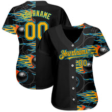 Charger l&#39;image dans la galerie, Custom Black Gold-Lakes Blue 3D Pattern Design Bowling Ball With Hotrod Flame Authentic Baseball Jersey Ball
