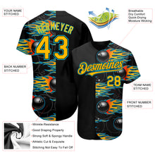 Charger l&#39;image dans la galerie, Custom Black Gold-Lakes Blue 3D Pattern Design Bowling Ball With Hotrod Flame Authentic Baseball Jersey Ball
