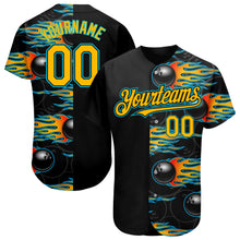 Charger l&#39;image dans la galerie, Custom Black Gold-Lakes Blue 3D Pattern Design Bowling Ball With Hotrod Flame Authentic Baseball Jersey Ball
