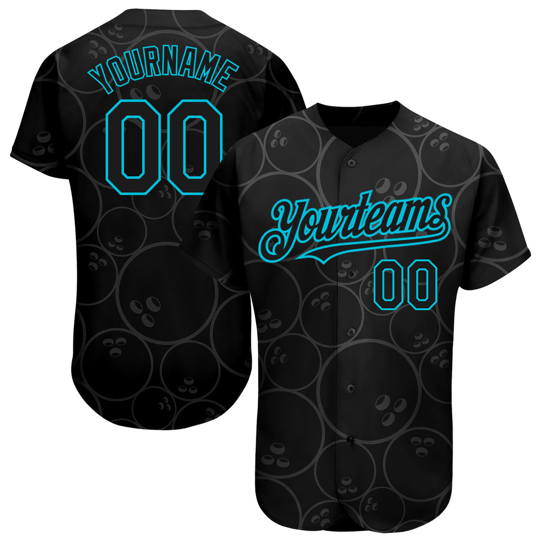 Custom Black Lakes Blue 3D Pattern Design Bowling Ball Authentic Baseball Jersey