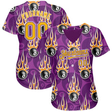 Load image into Gallery viewer, Custom Purple Gold-White 3D Pattern Design Billiards Snooker 8 Ball With Hotrod Flame Authentic Baseball Jersey
