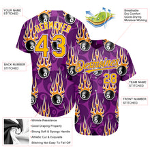 Load image into Gallery viewer, Custom Purple Gold-White 3D Pattern Design Billiards Snooker 8 Ball With Hotrod Flame Authentic Baseball Jersey
