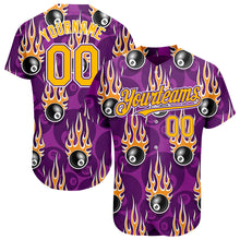 Load image into Gallery viewer, Custom Purple Gold-White 3D Pattern Design Billiards Snooker 8 Ball With Hotrod Flame Authentic Baseball Jersey
