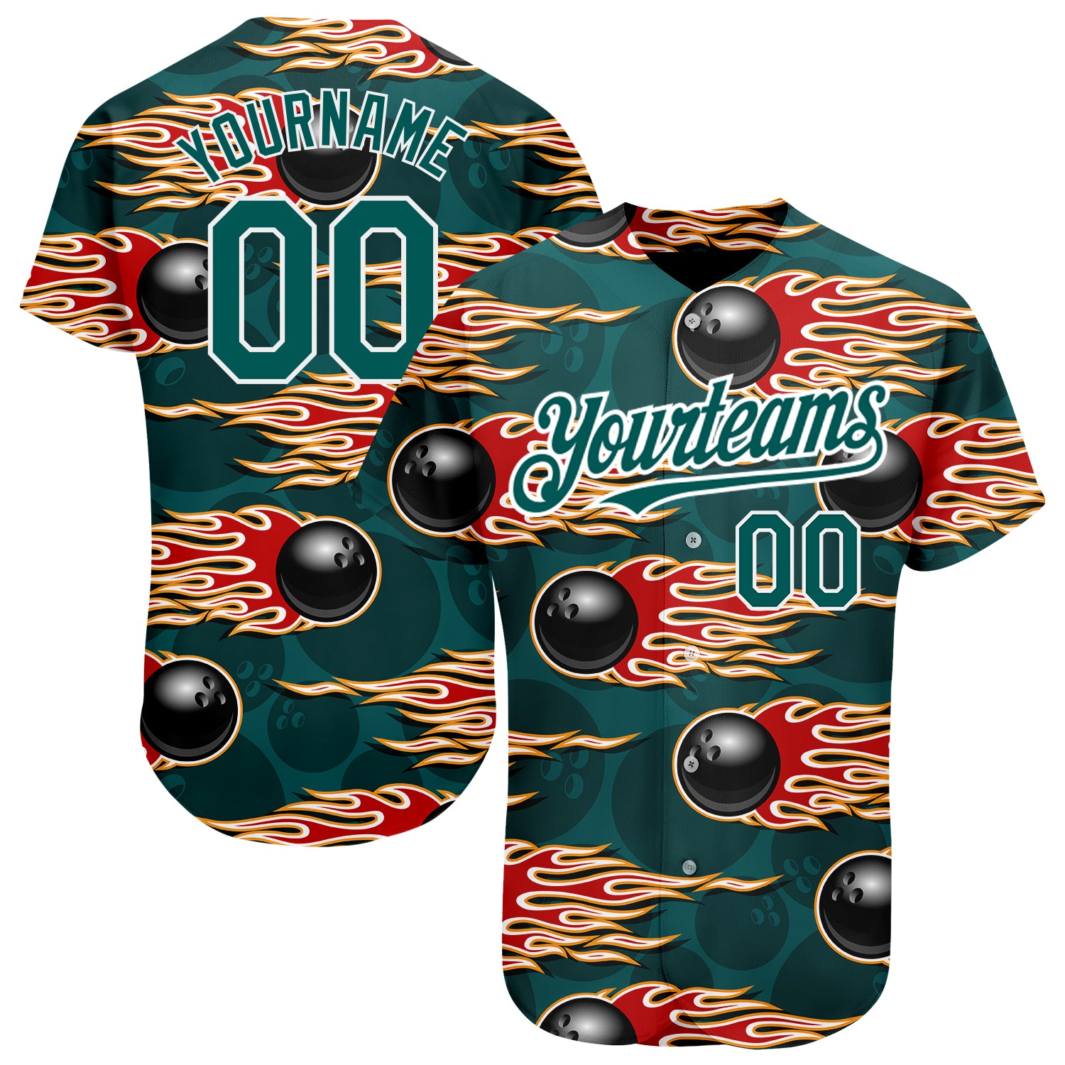 Cheap Custom Midnight Green White 3D Pattern Design Bowling Ball With  Hotrod Flame Authentic Baseball Jersey Free Shipping – CustomJerseysPro