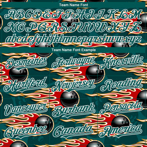 Custom Midnight Green White 3D Pattern Design Bowling Ball With Hotrod Flame Authentic Baseball Jersey