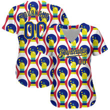 Load image into Gallery viewer, Custom White Royal-Yellow 3D Pattern Design Bowling Authentic Baseball Jersey
