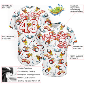 Custom White Red 3D Pattern Design Firely Bowling Authentic Baseball Jersey