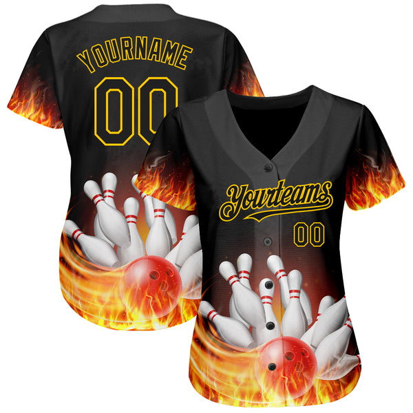 Cheap Custom Black Gold 3D Pattern Design Bowling Authentic Baseball Jersey  Free Shipping – CustomJerseysPro