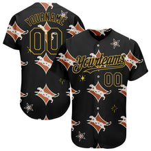 Load image into Gallery viewer, Custom Black Old Gold 3D Pattern Design Leopard Authentic Baseball Jersey
