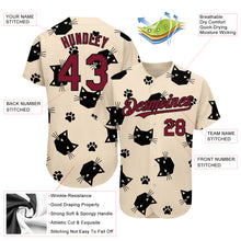 Загрузить изображение в средство просмотра галереи, Custom Cream Crimson-Black 3D Pattern Design Cat Authentic Baseball Jersey
