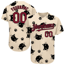 Загрузить изображение в средство просмотра галереи, Custom Cream Crimson-Black 3D Pattern Design Cat Authentic Baseball Jersey
