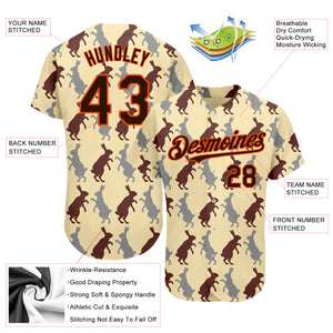 Custom City Cream Brown-Orange 3D Pattern Design Rabbit Authentic Baseball Jersey