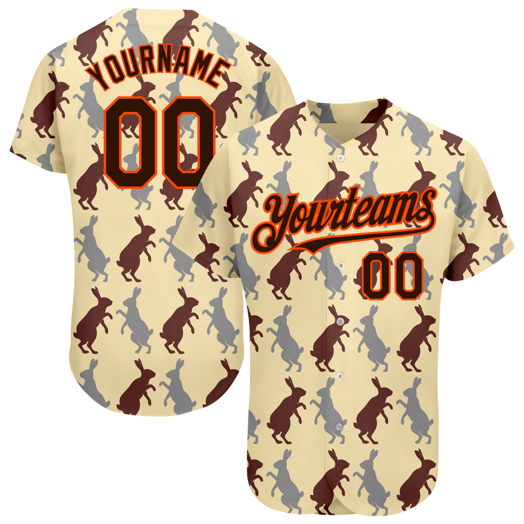 Custom Baseball Jersey City Cream Brown-Orange 3D Pattern Design Rabbit Authentic Men's Size:XL