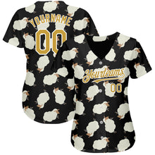 Load image into Gallery viewer, Custom Black Old Gold-White 3D Pattern Design Goat Authentic Baseball Jersey
