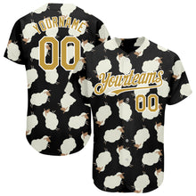 Load image into Gallery viewer, Custom Black Old Gold-White 3D Pattern Design Goat Authentic Baseball Jersey
