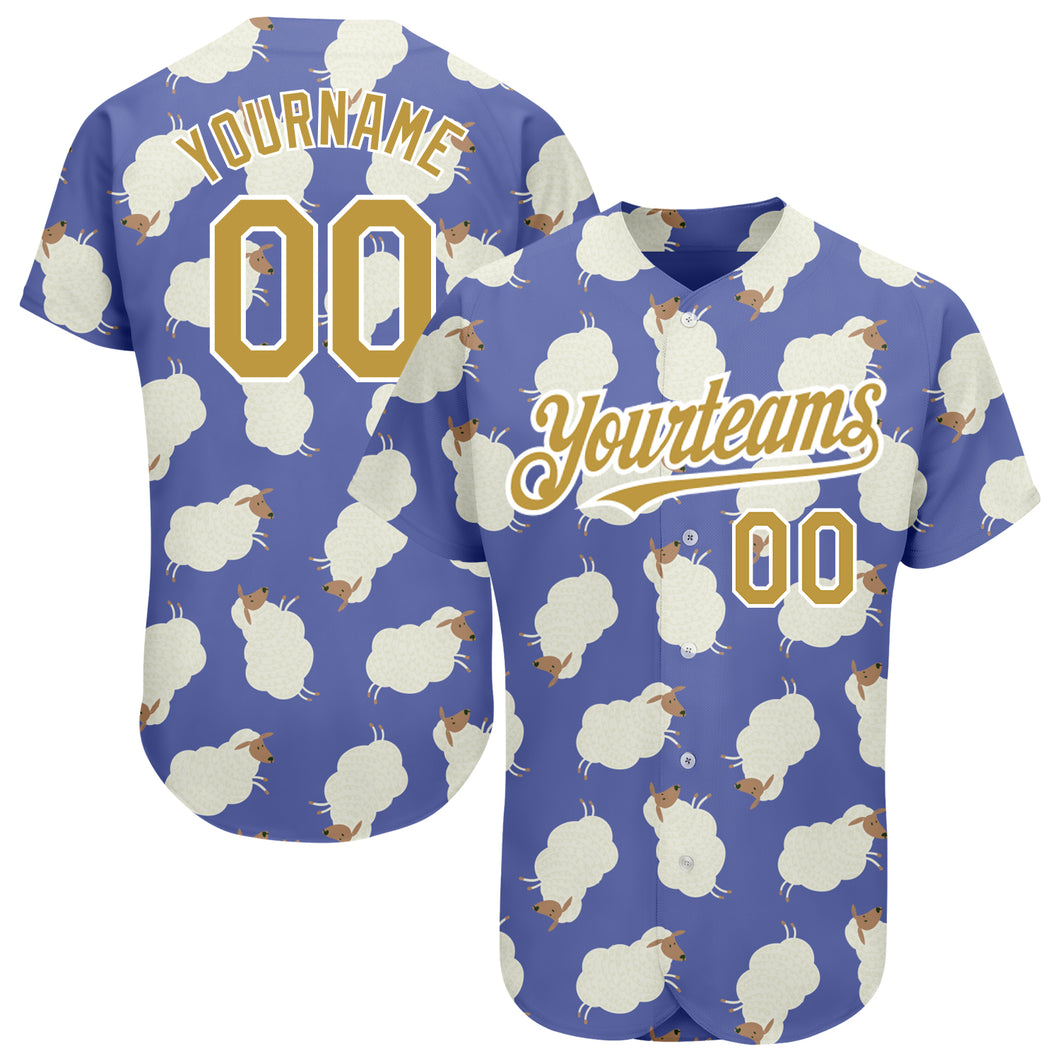 Custom Purple Old Gold-White 3D Pattern Design Goat Authentic Baseball Jersey