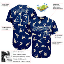 Load image into Gallery viewer, Custom US Navy Blue Cream 3D Pattern Design Cat Authentic Baseball Jersey
