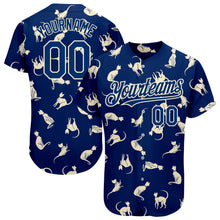 Load image into Gallery viewer, Custom US Navy Blue Cream 3D Pattern Design Cat Authentic Baseball Jersey
