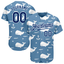 Load image into Gallery viewer, Custom Light Blue US Navy Blue-White 3D Pattern Design Whale Authentic Baseball Jersey
