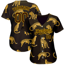 Load image into Gallery viewer, Custom Brown Yellow 3D Pattern Design Leopard Authentic Baseball Jersey
