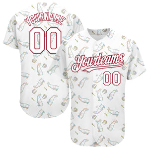 Custom White Cardinal 3D Pattern Design Rabbit Authentic Baseball Jersey