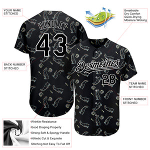 Custom Black White 3D Pattern Design Rabbit Authentic Baseball Jersey