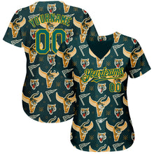 Laden Sie das Bild in den Galerie-Viewer, Custom Black Midnight Green-Gold 3D Pattern Design Tiger Authentic Baseball Jersey
