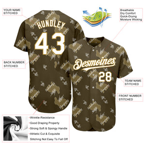 Custom Olive Old Gold-White 3D Pattern Design Rabbit Authentic Baseball Jersey