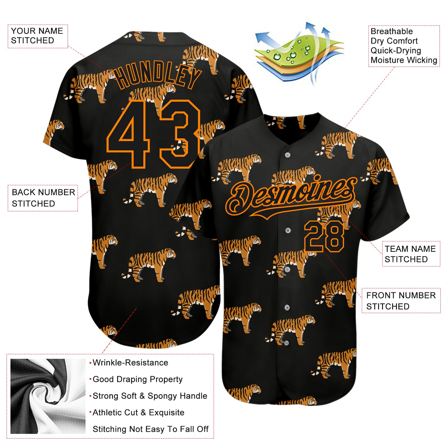 Cheap Custom Black Blaze Orange 3D Pattern Design Tiger Authentic Baseball  Jersey Free Shipping – CustomJerseysPro