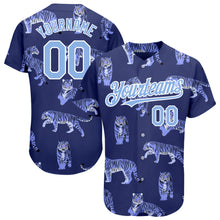 Load image into Gallery viewer, Custom Dark Purple Light Blue-White 3D Pattern Design Tiger Authentic Baseball Jersey
