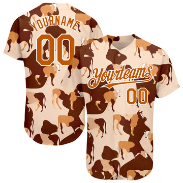 Custom Cream Texas Orange-White 3D Pattern Design Ox Authentic Baseball Jersey