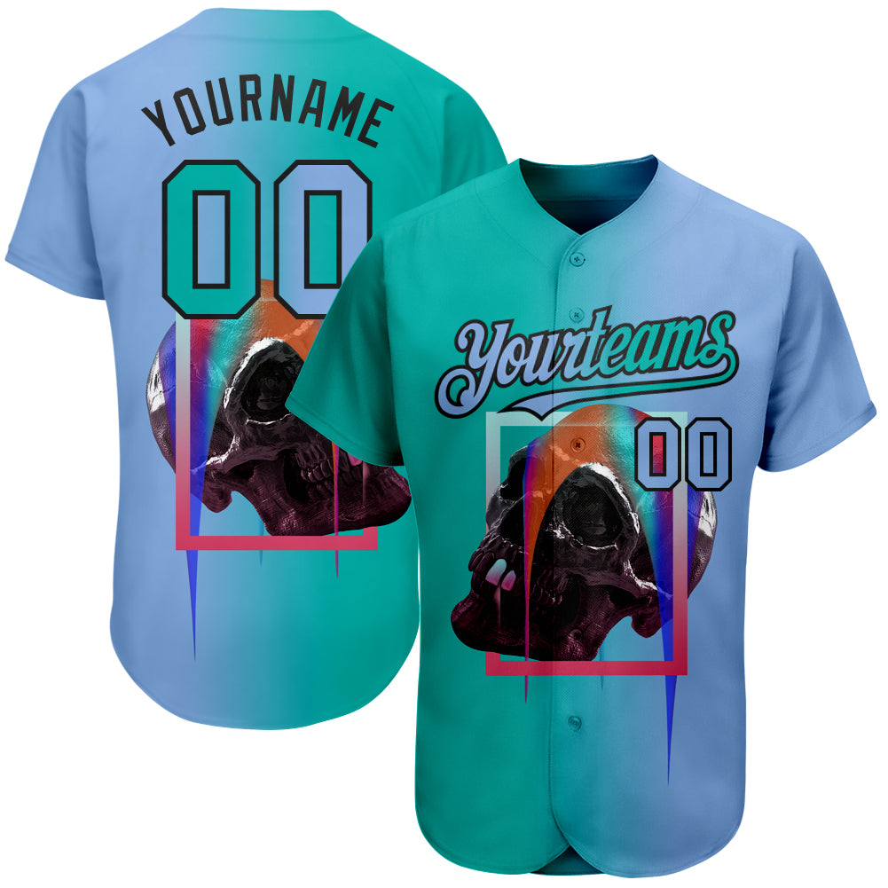 Custom Tie Dye Aqua-Black 3D Authentic Baseball Jersey Discount