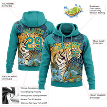 Загрузить изображение в средство просмотра галереи, Custom Stitched Teal Yellow 3D Pattern Design Tiger And Flower Sports Pullover Sweatshirt Hoodie
