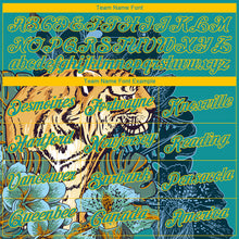 Загрузить изображение в средство просмотра галереи, Custom Stitched Teal Yellow 3D Pattern Design Tiger And Flower Sports Pullover Sweatshirt Hoodie
