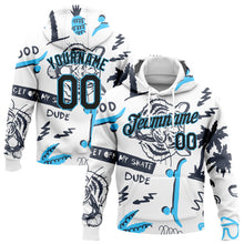 Загрузить изображение в средство просмотра галереи, Custom Stitched White Black-Sky Blue 3D Pattern Design Tiger And Hawaii Palm Tree Sports Pullover Sweatshirt Hoodie
