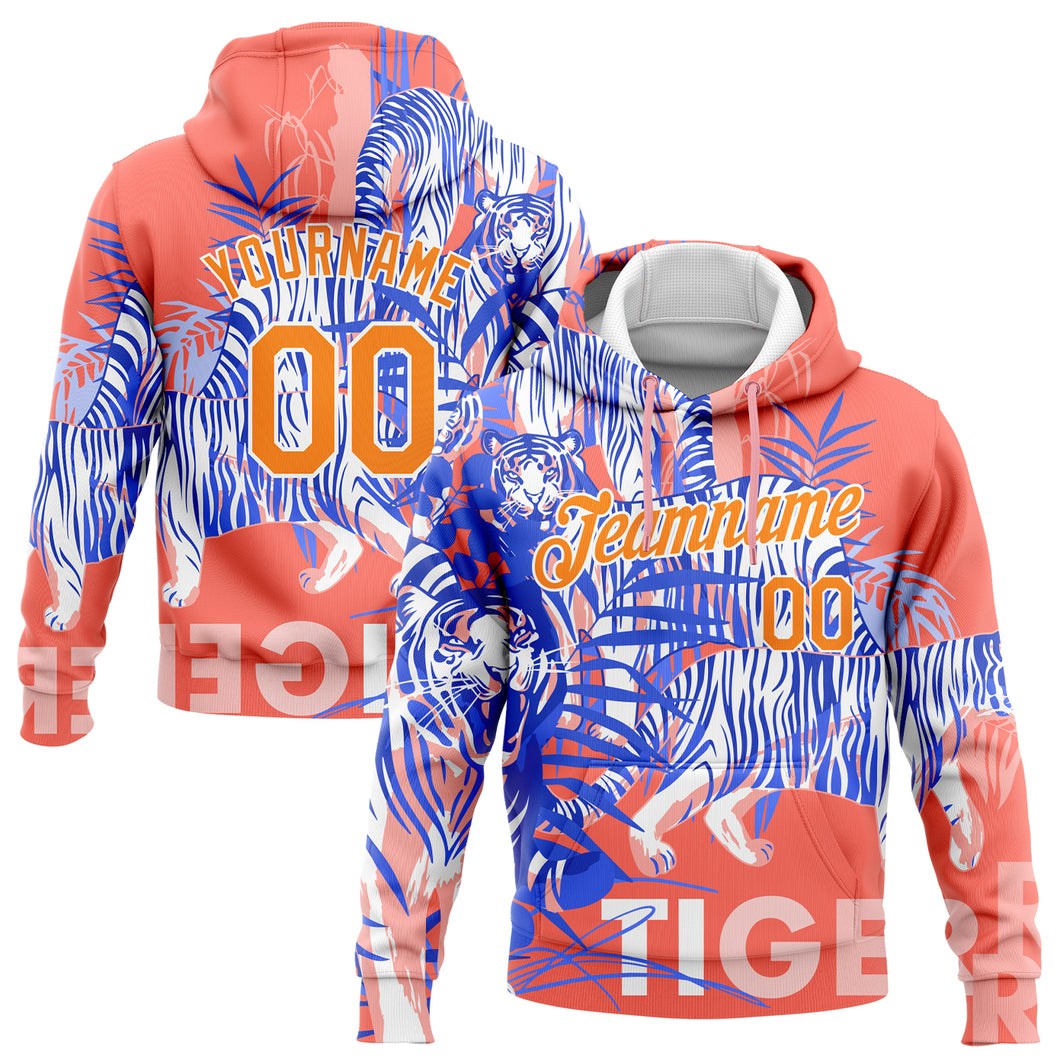 Custom Stitched Medium Pink Bay Orange-White 3D Pattern Design Tiger Sports Pullover Sweatshirt Hoodie