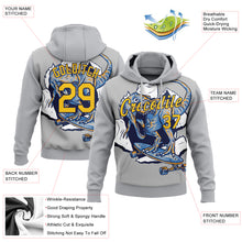 Загрузить изображение в средство просмотра галереи, Custom Stitched Light Gray Yellow-Navy 3D Pattern Design Dinosaur Sports Pullover Sweatshirt Hoodie
