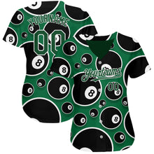 Load image into Gallery viewer, Custom Green White 3D Pattern Design Billiards Snooker 8 Ball Authentic Baseball Jersey
