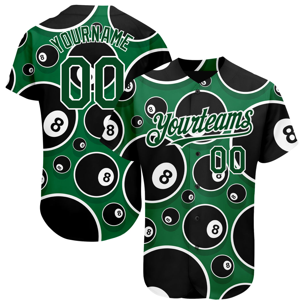 Custom Green White 3D Pattern Design Billiards Snooker 8 Ball Authentic Baseball Jersey